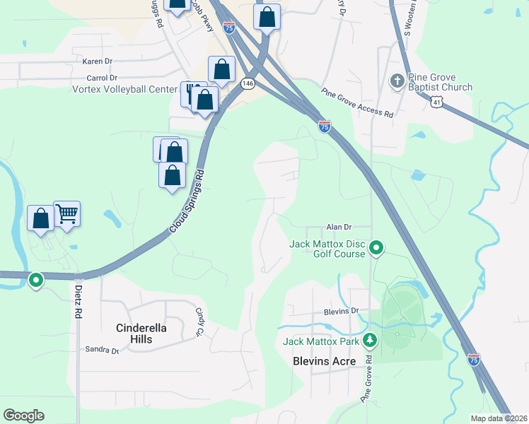 map of restaurants, bars, coffee shops, grocery stores, and more near 36 The Pointe Drive in Ringgold