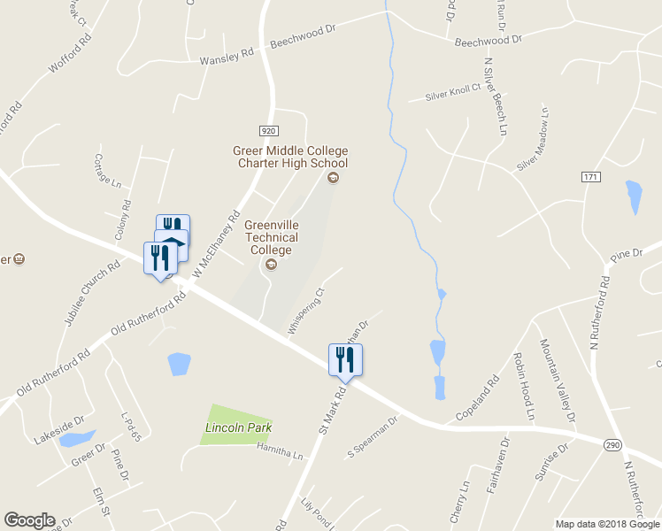 map of restaurants, bars, coffee shops, grocery stores, and more near 539 Whispering Court in Taylors