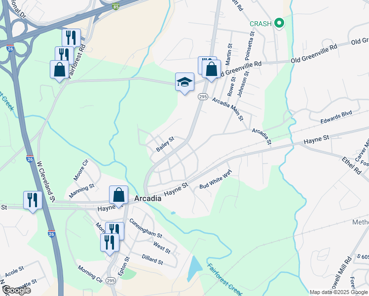 map of restaurants, bars, coffee shops, grocery stores, and more near 212 Spring Street in Arcadia