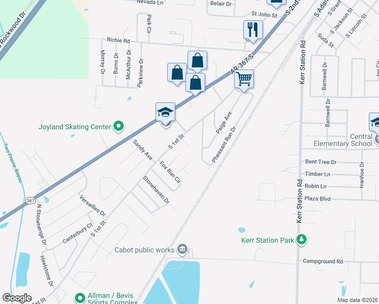 map of restaurants, bars, coffee shops, grocery stores, and more near 1608 Cajun Cove in Cabot