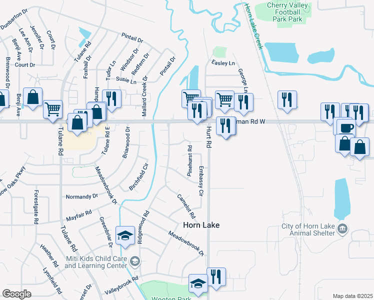 map of restaurants, bars, coffee shops, grocery stores, and more near 6835 Pinehurst Road in Horn Lake