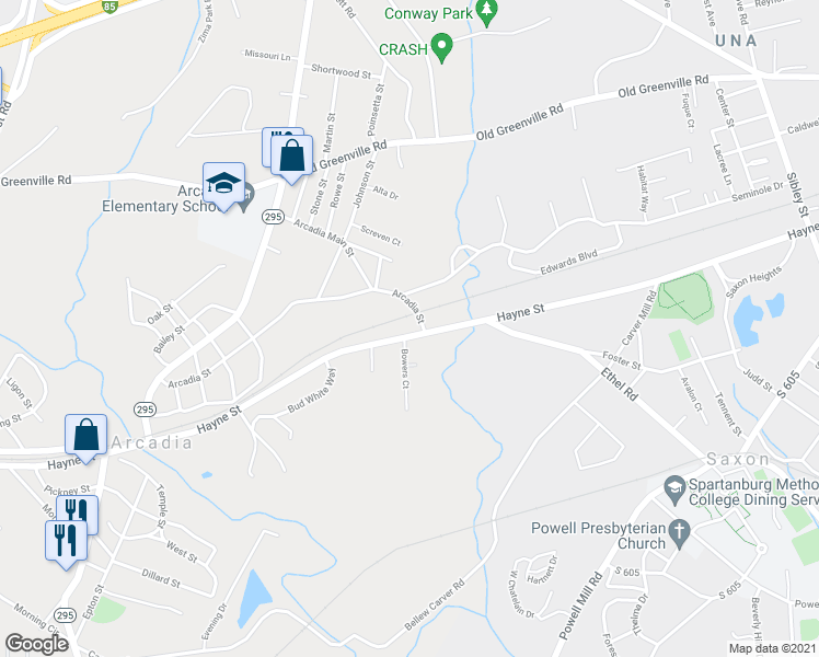 map of restaurants, bars, coffee shops, grocery stores, and more near 1612 Hayne St in Spartanburg