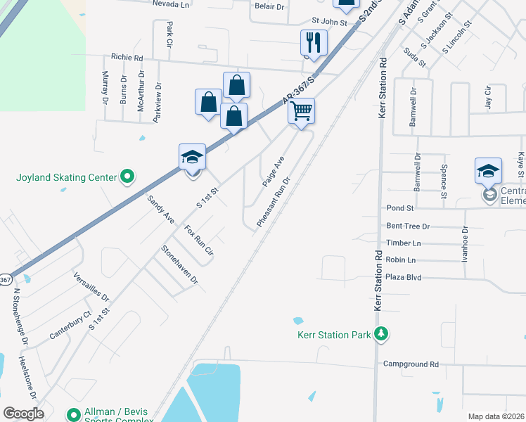 map of restaurants, bars, coffee shops, grocery stores, and more near 47 Pheasant Run Drive in Cabot