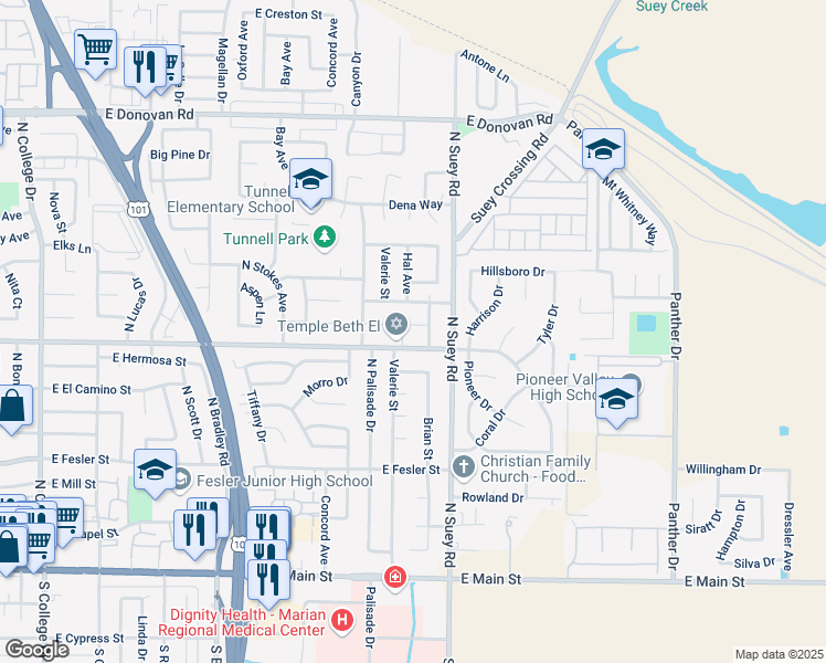 map of restaurants, bars, coffee shops, grocery stores, and more near 1520 Ash Avenue in Santa Maria