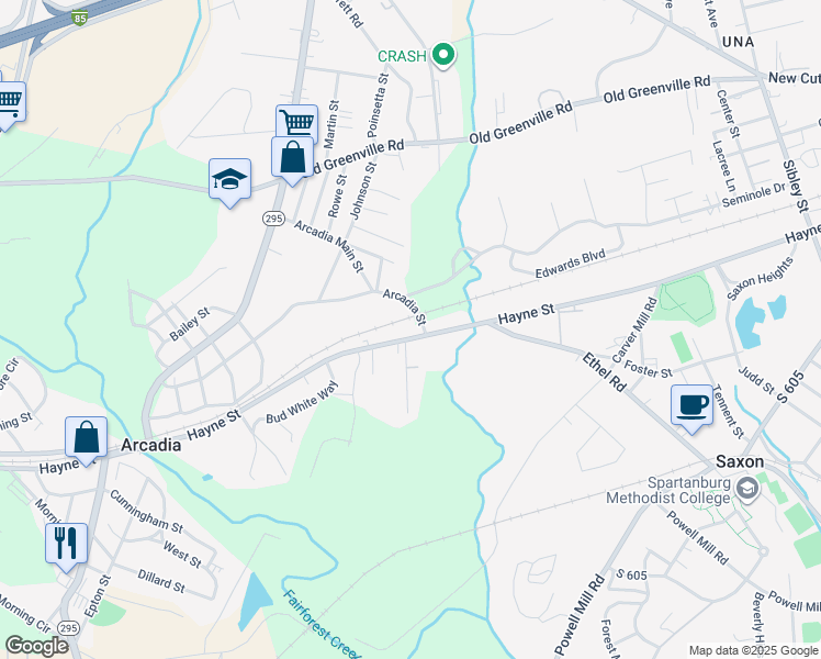 map of restaurants, bars, coffee shops, grocery stores, and more near 1612 Hayne Street in Spartanburg