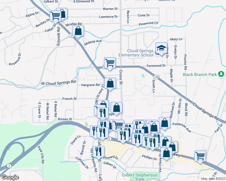 map of restaurants, bars, coffee shops, grocery stores, and more near 100 Nativity Place in Fort Oglethorpe