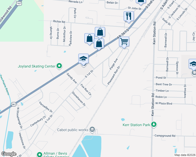 map of restaurants, bars, coffee shops, grocery stores, and more near 1608 Cajun Cove in Cabot