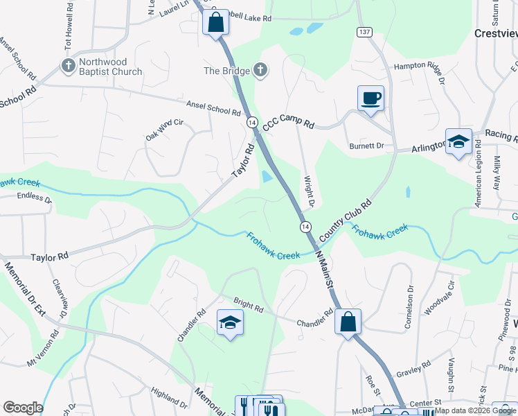 map of restaurants, bars, coffee shops, grocery stores, and more near 151 Taylor Road in Greer