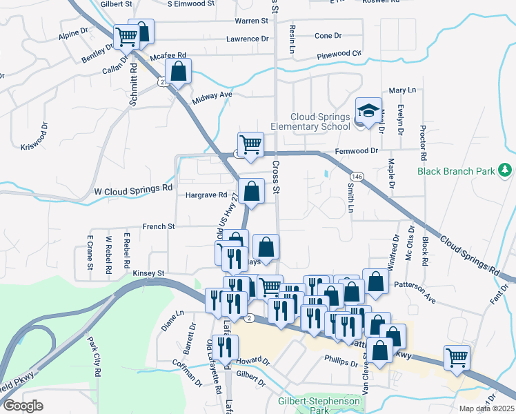 map of restaurants, bars, coffee shops, grocery stores, and more near 100 Nativity Place in Fort Oglethorpe