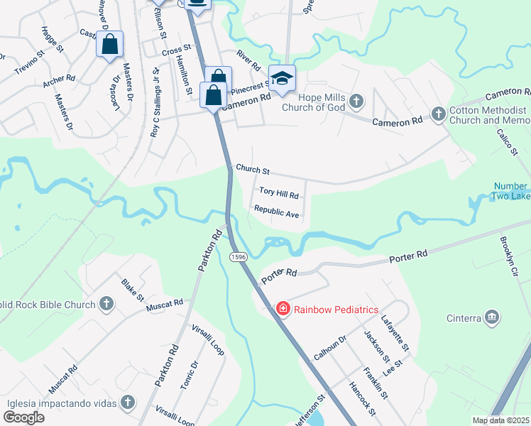 map of restaurants, bars, coffee shops, grocery stores, and more near 5335 Republic Avenue in Hope Mills