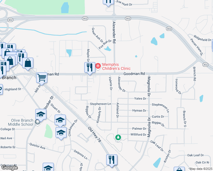 map of restaurants, bars, coffee shops, grocery stores, and more near 6875 Delta Newberry Cove in Olive Branch