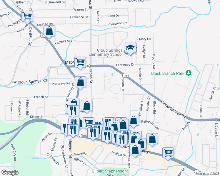 map of restaurants, bars, coffee shops, grocery stores, and more near 2197 Lafayette Road in Fort Oglethorpe