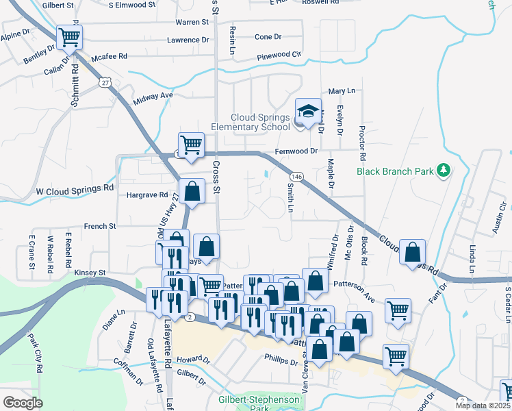 map of restaurants, bars, coffee shops, grocery stores, and more near 2197 Lafayette Road in Fort Oglethorpe