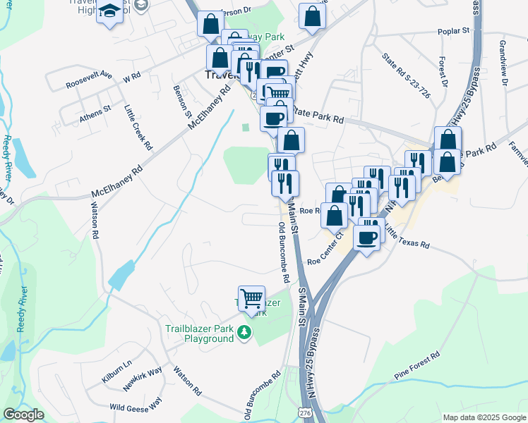 map of restaurants, bars, coffee shops, grocery stores, and more near 174 Midwood Road in Travelers Rest