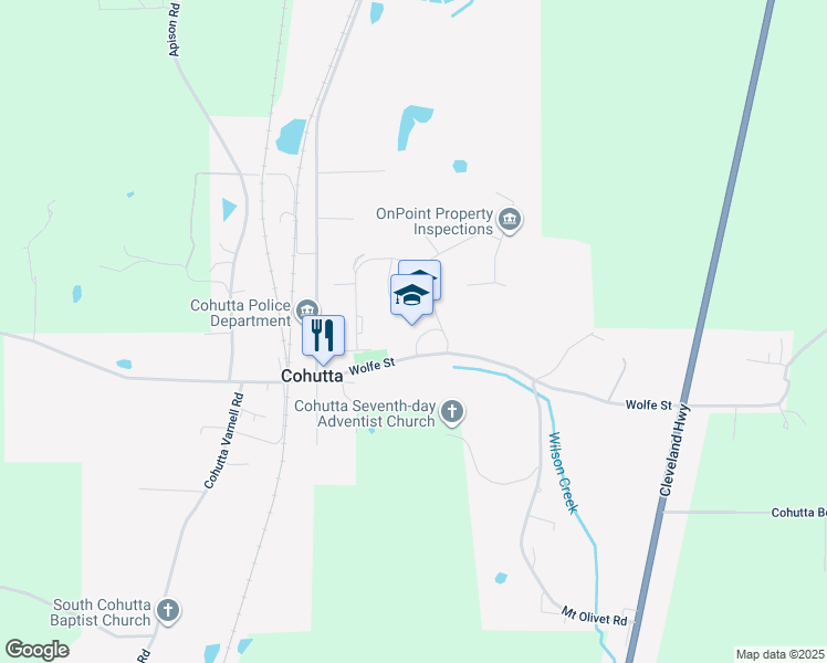 map of restaurants, bars, coffee shops, grocery stores, and more near 254 Wolfe Street in Cohutta