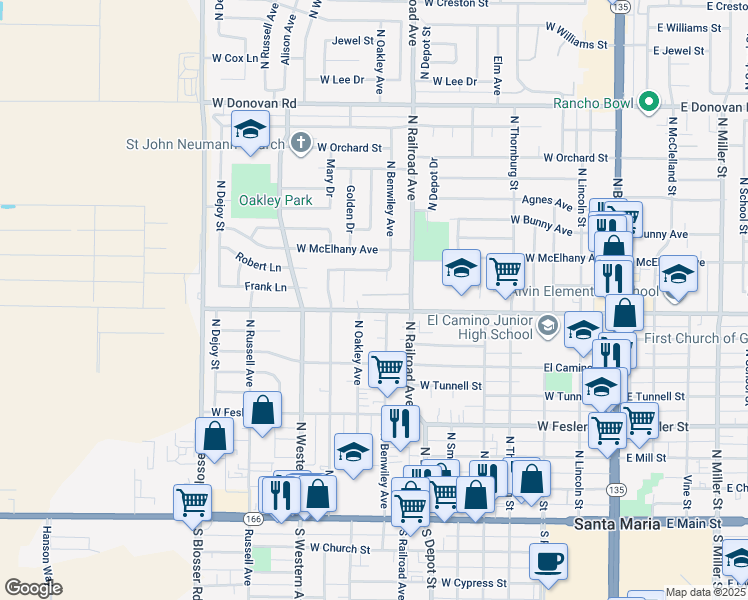 map of restaurants, bars, coffee shops, grocery stores, and more near 748 West Alvin Avenue in Santa Maria
