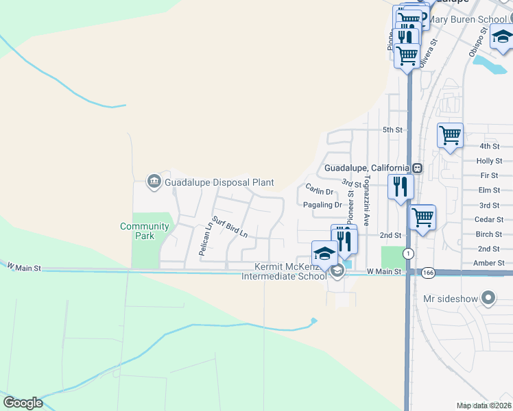 map of restaurants, bars, coffee shops, grocery stores, and more near 5095 Pacific Dunes Circle in Guadalupe