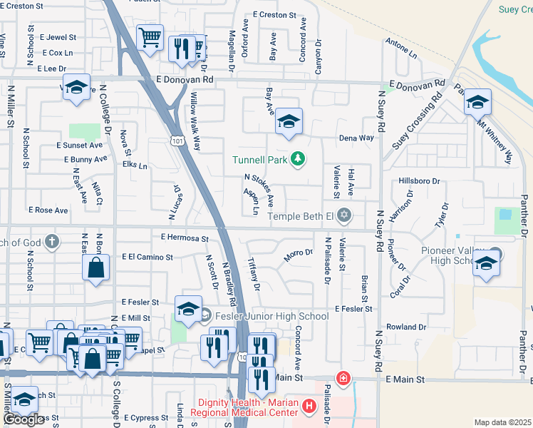 map of restaurants, bars, coffee shops, grocery stores, and more near 903 North Stokes Avenue in Santa Maria