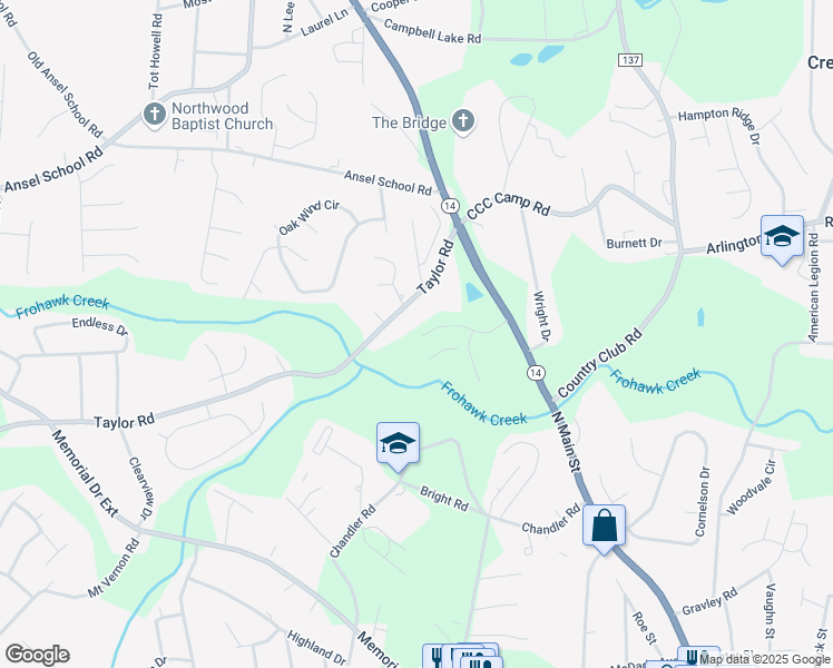 map of restaurants, bars, coffee shops, grocery stores, and more near 203 Taylor Road in Greer