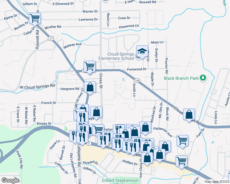 map of restaurants, bars, coffee shops, grocery stores, and more near 2197 Lafayette Road in Fort Oglethorpe
