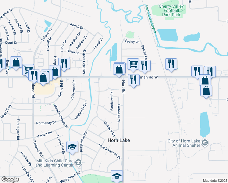 map of restaurants, bars, coffee shops, grocery stores, and more near 6835 Pinehurst Road in Horn Lake