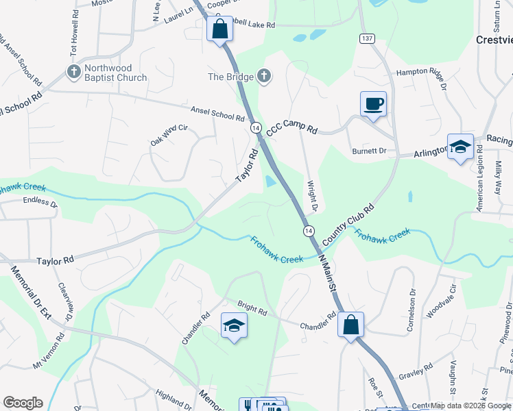 map of restaurants, bars, coffee shops, grocery stores, and more near 151 Taylor Road in Greer