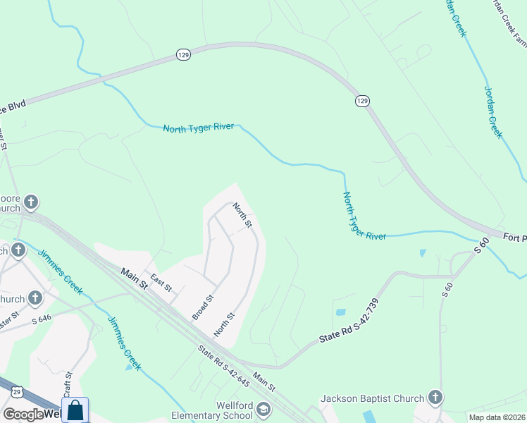 map of restaurants, bars, coffee shops, grocery stores, and more near 154 North Street in Wellford