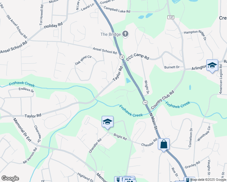 map of restaurants, bars, coffee shops, grocery stores, and more near 203 Taylor Road in Greer