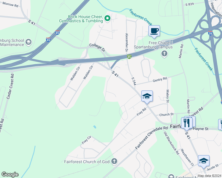 map of restaurants, bars, coffee shops, grocery stores, and more near 220 Boatsman Lane in Spartanburg