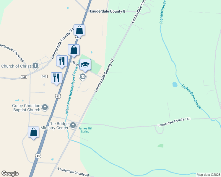map of restaurants, bars, coffee shops, grocery stores, and more near 13698 County Road 47 in Florence