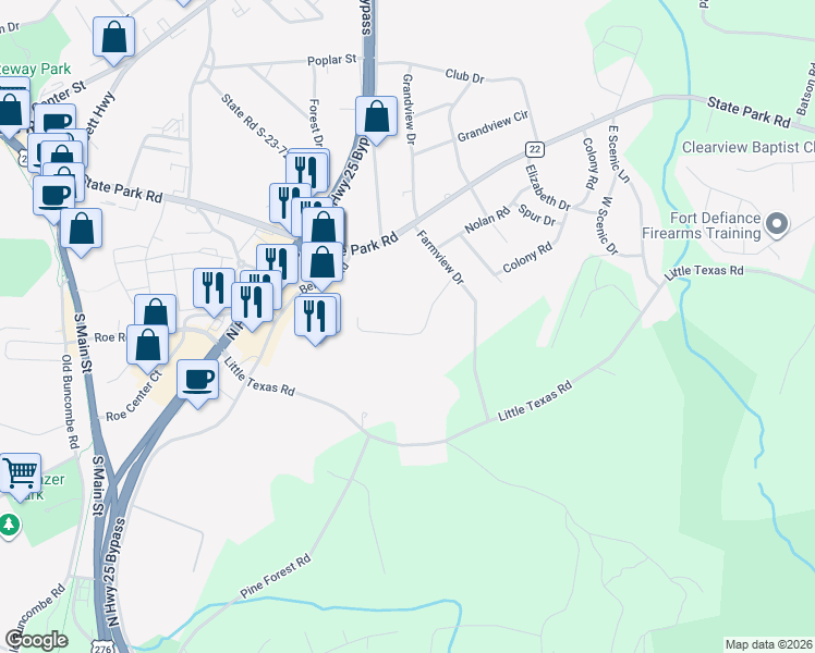 map of restaurants, bars, coffee shops, grocery stores, and more near 29 Springdale Drive in Travelers Rest