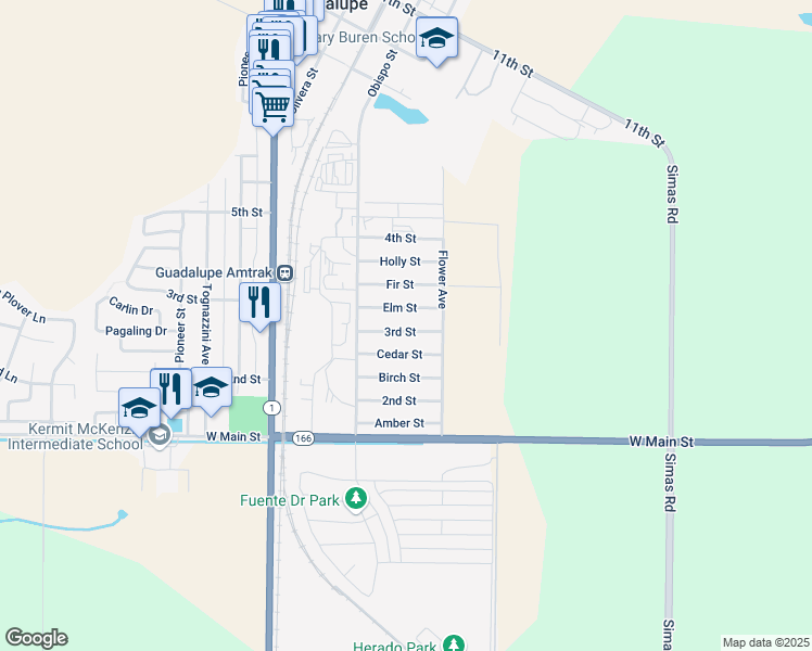map of restaurants, bars, coffee shops, grocery stores, and more near 4437 Cedar Street in Guadalupe