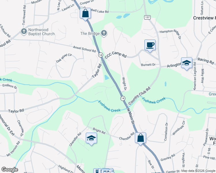 map of restaurants, bars, coffee shops, grocery stores, and more near 2102 South Carolina 14 in Greer
