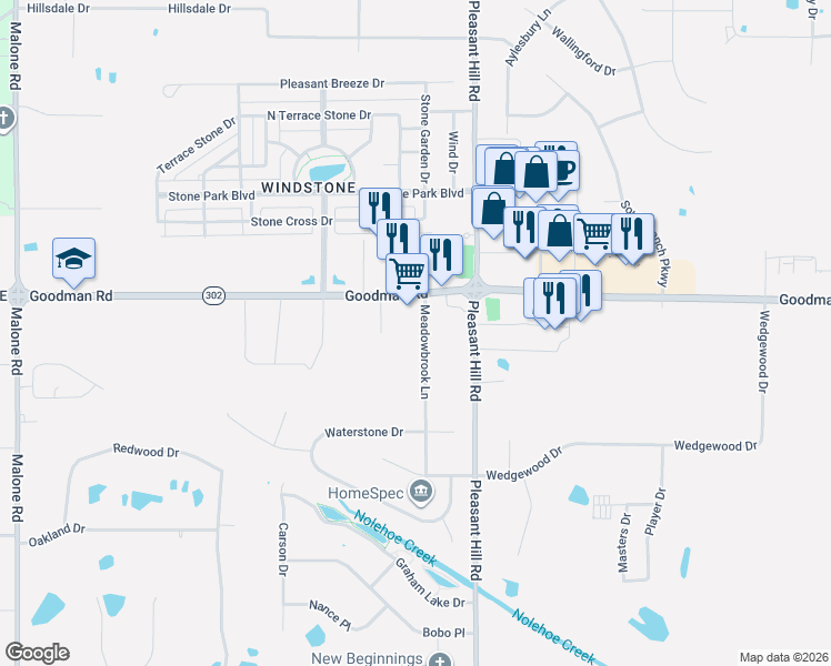 map of restaurants, bars, coffee shops, grocery stores, and more near 6871 Meadowbrook Lane in Olive Branch