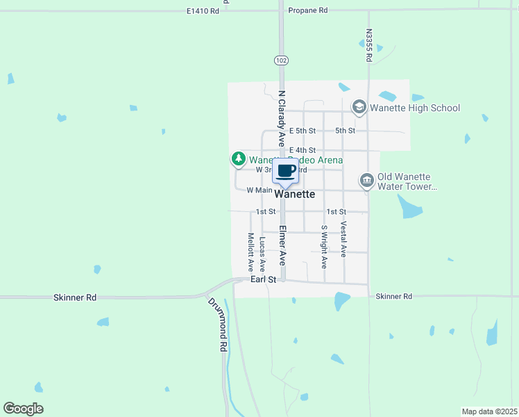 map of restaurants, bars, coffee shops, grocery stores, and more near 202 West 1st Street in Asher