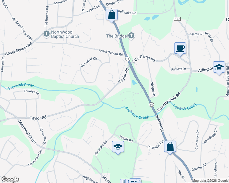map of restaurants, bars, coffee shops, grocery stores, and more near 203 Taylor Road in Greer