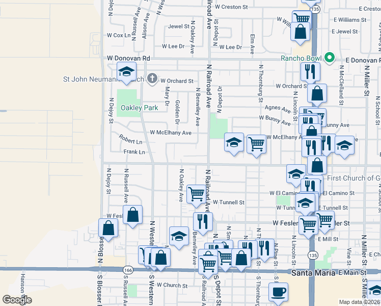 map of restaurants, bars, coffee shops, grocery stores, and more near 811 Raaberg Way in Santa Maria