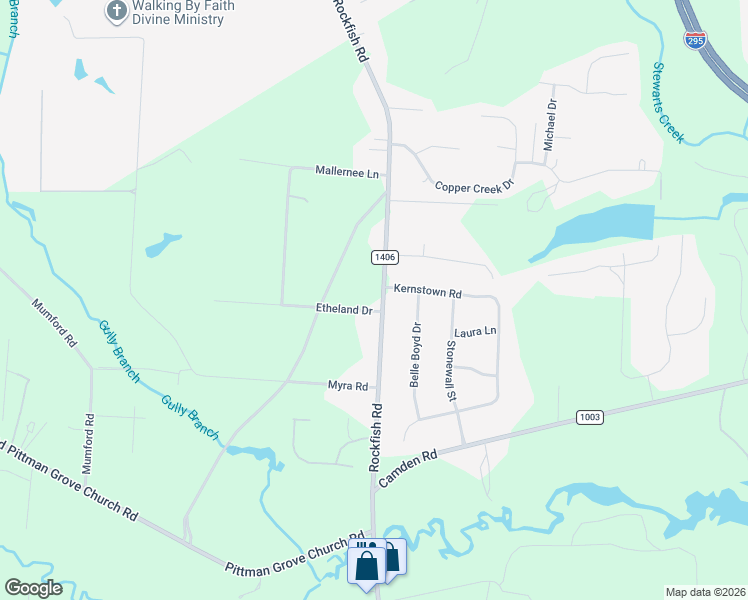 map of restaurants, bars, coffee shops, grocery stores, and more near 9803 Rockfish Road in Raeford