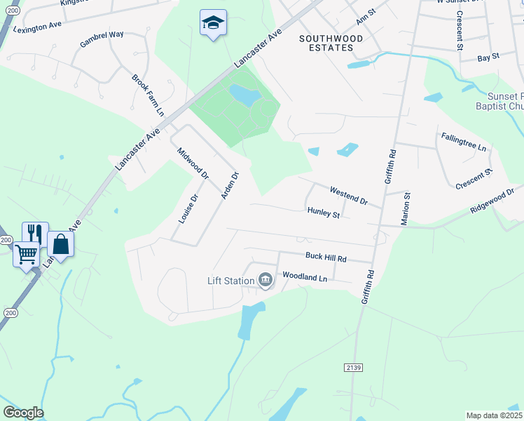 map of restaurants, bars, coffee shops, grocery stores, and more near 615 Hunley Street in Monroe