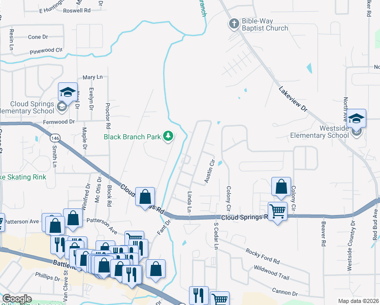 map of restaurants, bars, coffee shops, grocery stores, and more near 304 McDonald Drive in Rossville