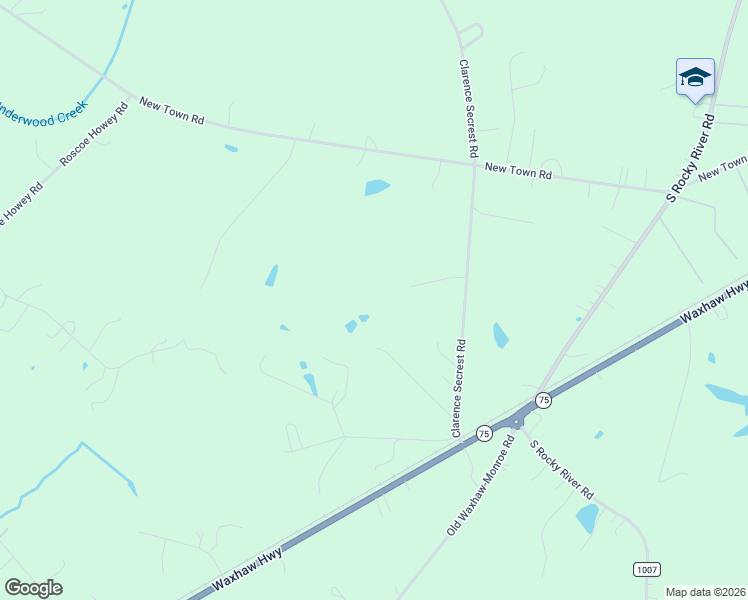 map of restaurants, bars, coffee shops, grocery stores, and more near 1320 Clarence Secrest Road in Monroe