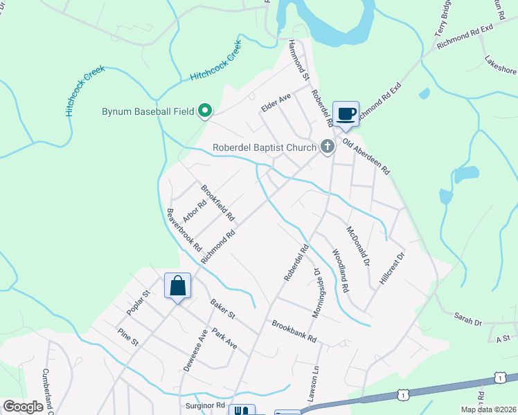 map of restaurants, bars, coffee shops, grocery stores, and more near 1023 Richmond Road in Rockingham