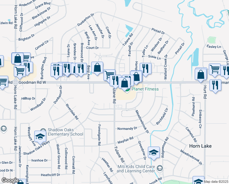 map of restaurants, bars, coffee shops, grocery stores, and more near in Horn Lake