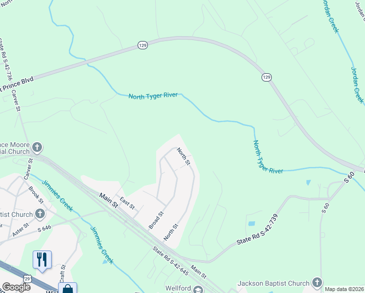 map of restaurants, bars, coffee shops, grocery stores, and more near 168 North Street in Wellford
