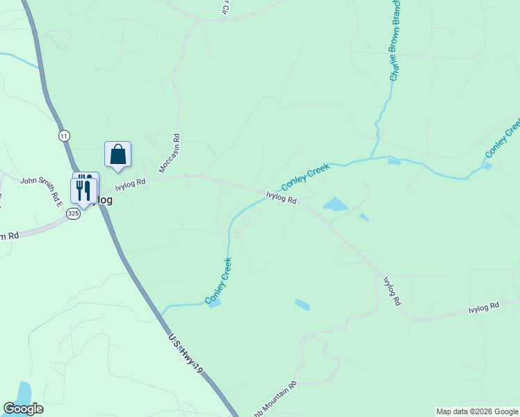 map of restaurants, bars, coffee shops, grocery stores, and more near 568 Ivylog Road in Blairsville