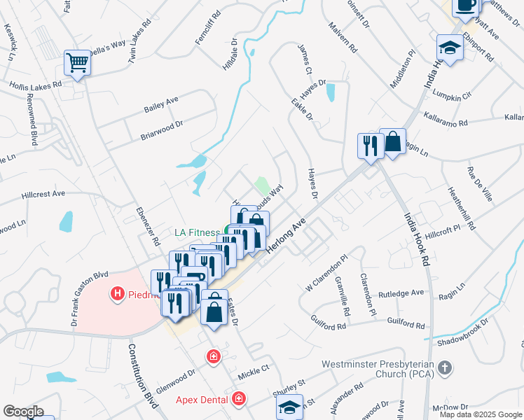 map of restaurants, bars, coffee shops, grocery stores, and more near 465 Clouds Way in Rock Hill