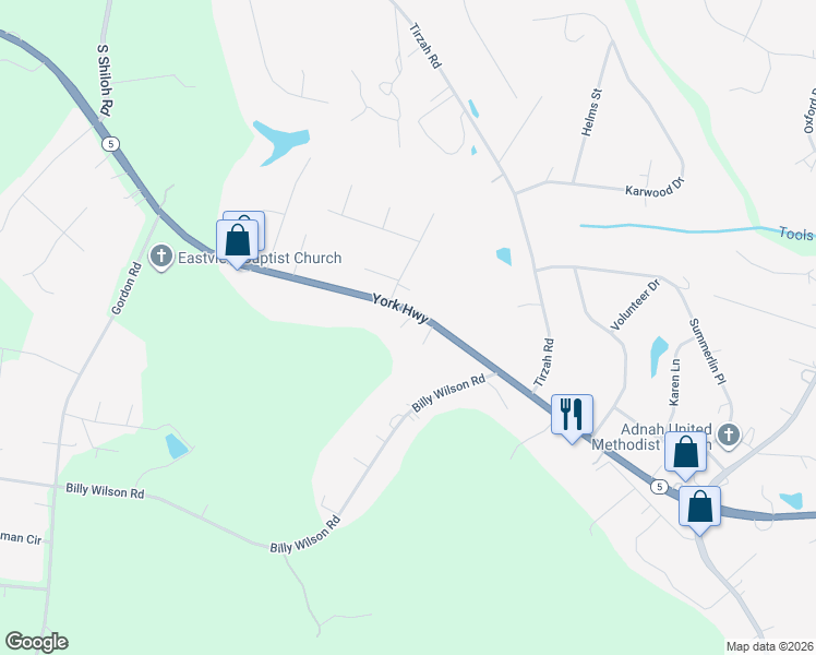 map of restaurants, bars, coffee shops, grocery stores, and more near 4912 York Highway in Rock Hill