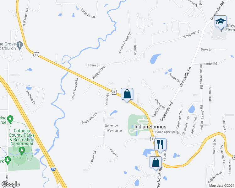 map of restaurants, bars, coffee shops, grocery stores, and more near 2817 Georgia 3 in Ringgold