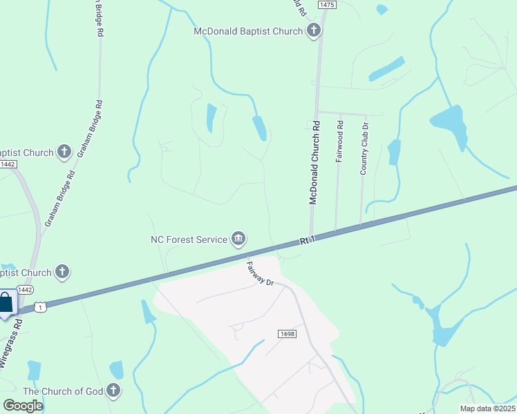 map of restaurants, bars, coffee shops, grocery stores, and more near 111 Grey Fox Run in Rockingham