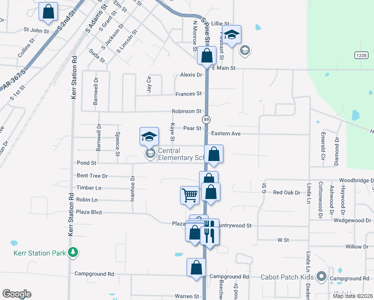 map of restaurants, bars, coffee shops, grocery stores, and more near 19 Sycamore Street in Cabot